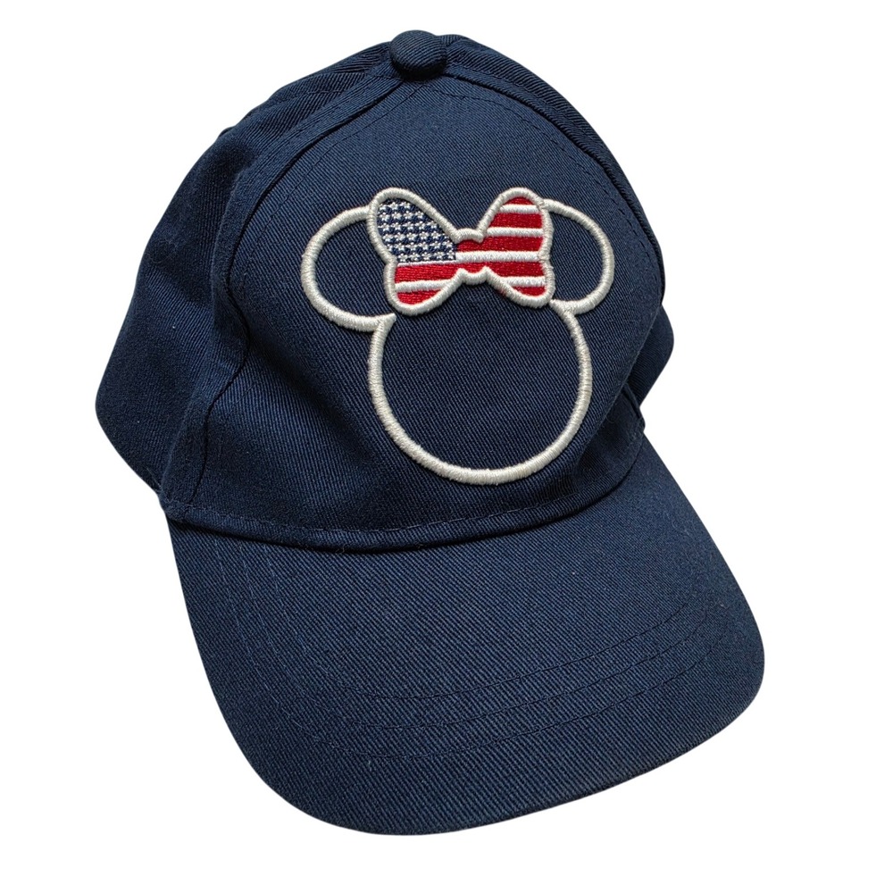 Disney Minnie Mouse Girls Navy Blue American Flag Bow Baseball Hat XS